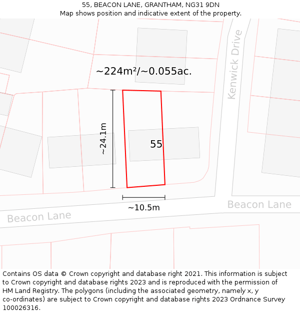 55, BEACON LANE, GRANTHAM, NG31 9DN: Plot and title map