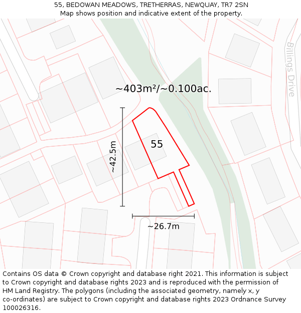 55, BEDOWAN MEADOWS, TRETHERRAS, NEWQUAY, TR7 2SN: Plot and title map