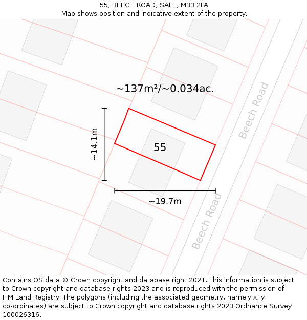 55, BEECH ROAD, SALE, M33 2FA: Plot and title map