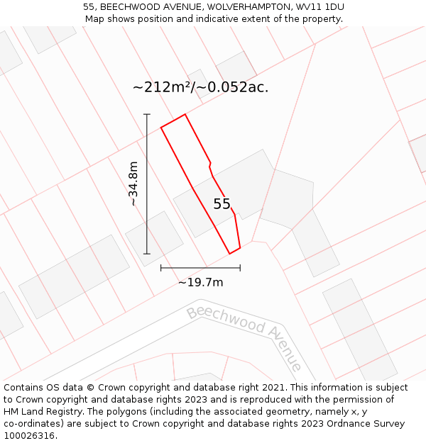 55, BEECHWOOD AVENUE, WOLVERHAMPTON, WV11 1DU: Plot and title map