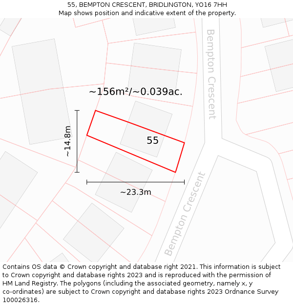 55, BEMPTON CRESCENT, BRIDLINGTON, YO16 7HH: Plot and title map