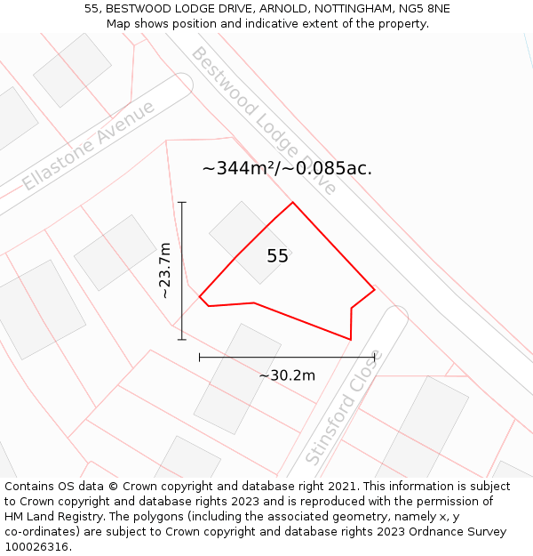 55, BESTWOOD LODGE DRIVE, ARNOLD, NOTTINGHAM, NG5 8NE: Plot and title map