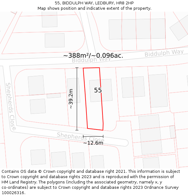 55, BIDDULPH WAY, LEDBURY, HR8 2HP: Plot and title map