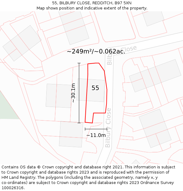 55, BILBURY CLOSE, REDDITCH, B97 5XN: Plot and title map