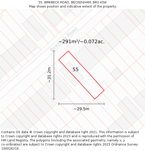 55, BIRKBECK ROAD, BECKENHAM, BR3 4SW: Plot and title map