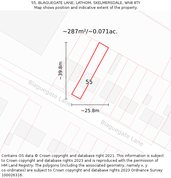 55, BLAGUEGATE LANE, LATHOM, SKELMERSDALE, WN8 8TY: Plot and title map