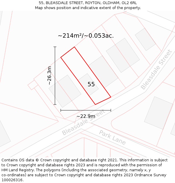 55, BLEASDALE STREET, ROYTON, OLDHAM, OL2 6RL: Plot and title map