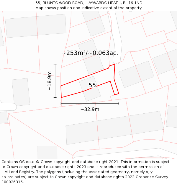 55, BLUNTS WOOD ROAD, HAYWARDS HEATH, RH16 1ND: Plot and title map