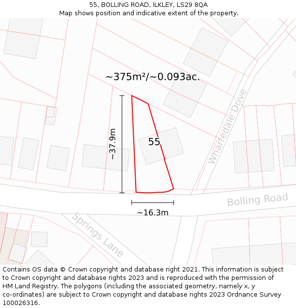 55, BOLLING ROAD, ILKLEY, LS29 8QA: Plot and title map