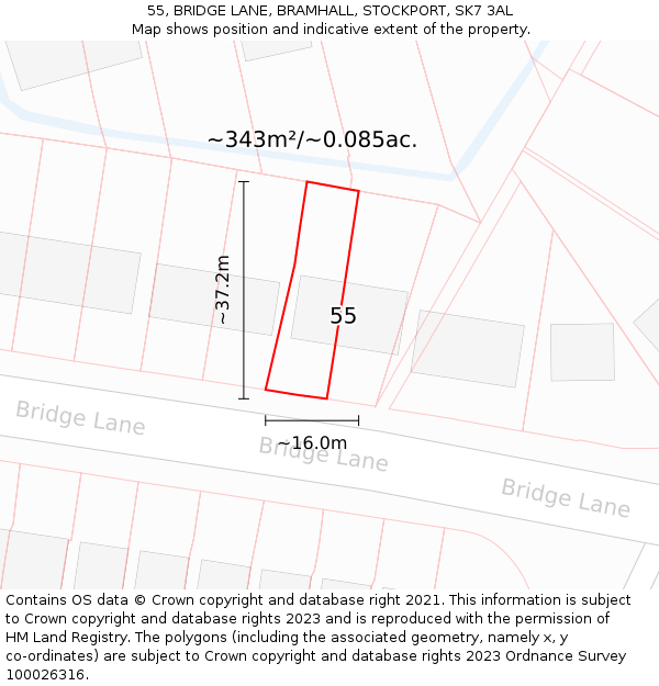 55, BRIDGE LANE, BRAMHALL, STOCKPORT, SK7 3AL: Plot and title map