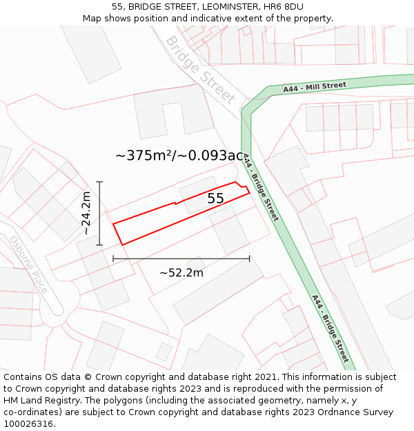 55, BRIDGE STREET, LEOMINSTER, HR6 8DU: Plot and title map