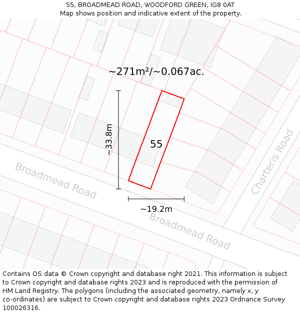 55, BROADMEAD ROAD, WOODFORD GREEN, IG8 0AT: Plot and title map