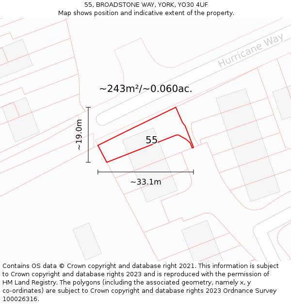 55, BROADSTONE WAY, YORK, YO30 4UF: Plot and title map