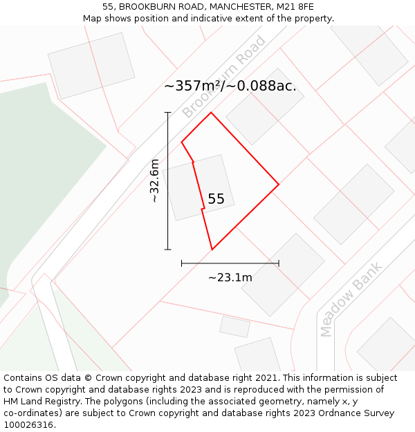 55, BROOKBURN ROAD, MANCHESTER, M21 8FE: Plot and title map