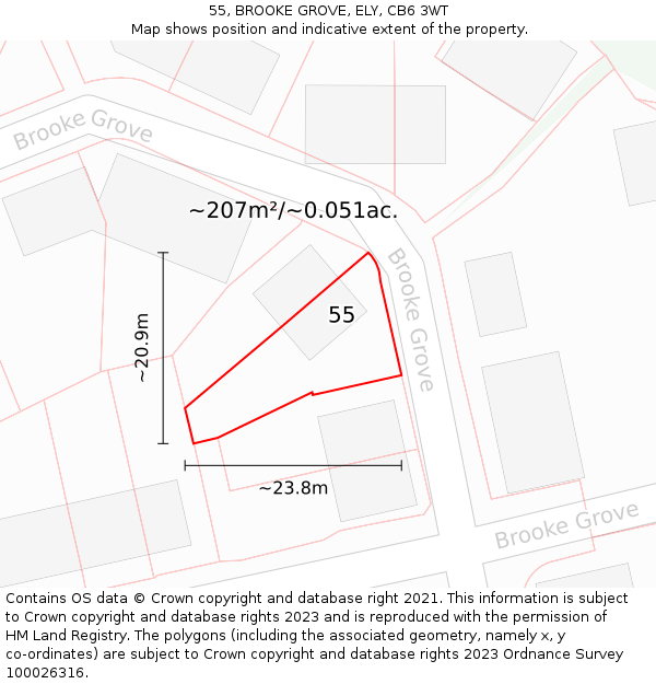 55, BROOKE GROVE, ELY, CB6 3WT: Plot and title map