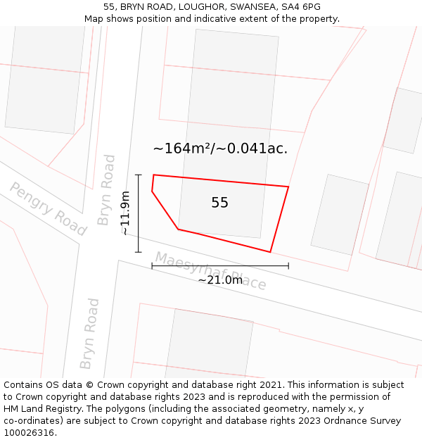 55, BRYN ROAD, LOUGHOR, SWANSEA, SA4 6PG: Plot and title map