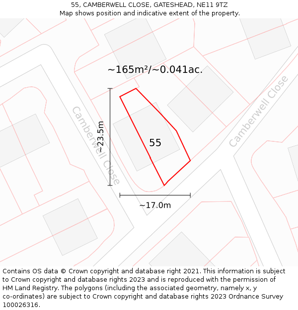 55, CAMBERWELL CLOSE, GATESHEAD, NE11 9TZ: Plot and title map