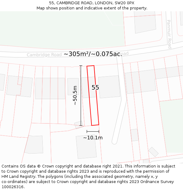 55, CAMBRIDGE ROAD, LONDON, SW20 0PX: Plot and title map