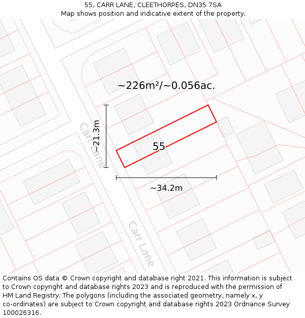 55, CARR LANE, CLEETHORPES, DN35 7SA: Plot and title map