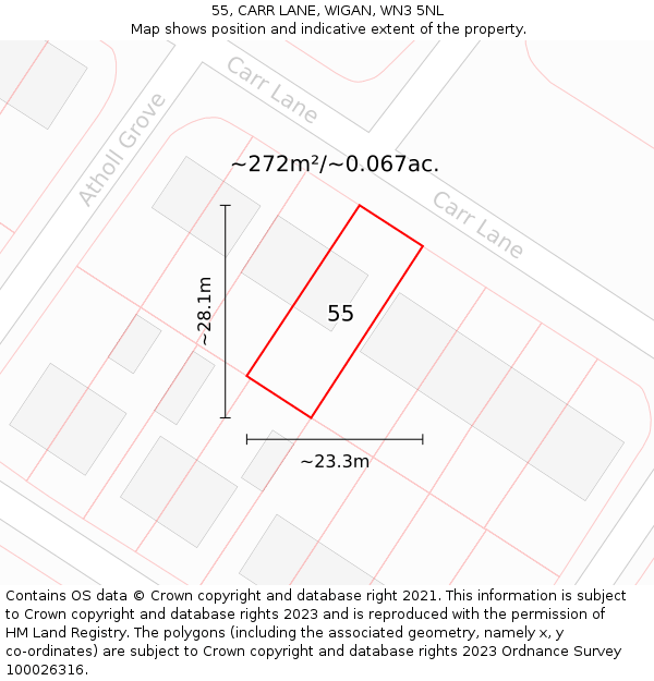 55, CARR LANE, WIGAN, WN3 5NL: Plot and title map