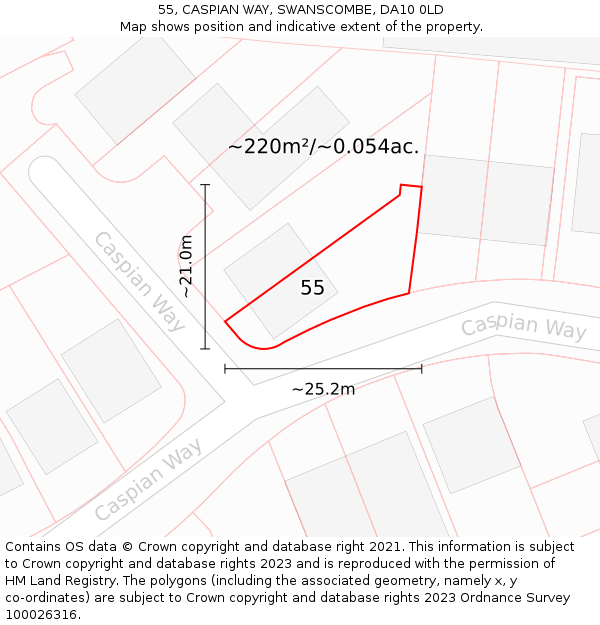 55, CASPIAN WAY, SWANSCOMBE, DA10 0LD: Plot and title map