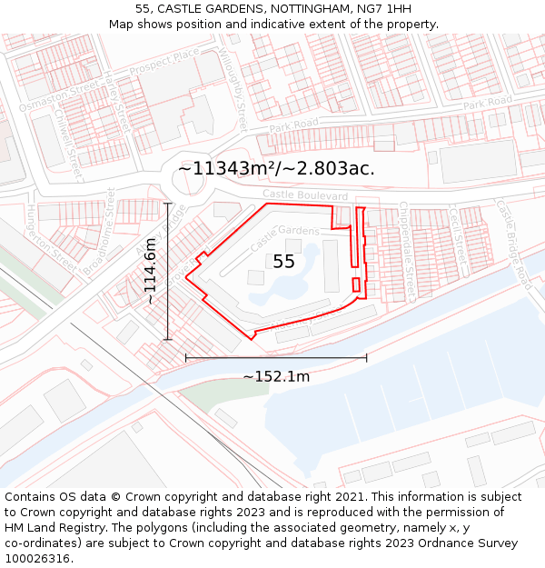 55, CASTLE GARDENS, NOTTINGHAM, NG7 1HH: Plot and title map