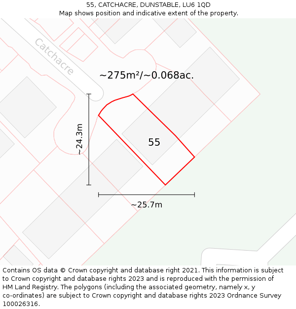 55, CATCHACRE, DUNSTABLE, LU6 1QD: Plot and title map