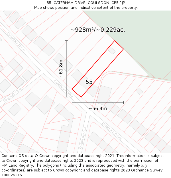 55, CATERHAM DRIVE, COULSDON, CR5 1JP: Plot and title map