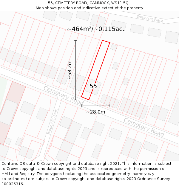 55, CEMETERY ROAD, CANNOCK, WS11 5QH: Plot and title map