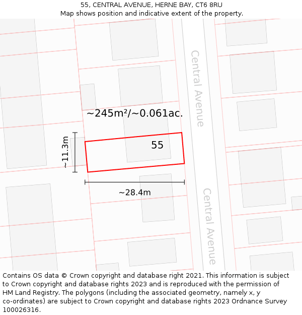 55, CENTRAL AVENUE, HERNE BAY, CT6 8RU: Plot and title map