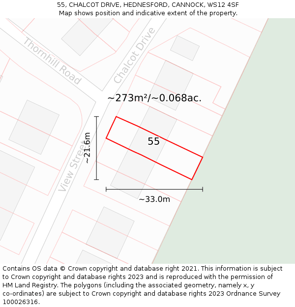 55, CHALCOT DRIVE, HEDNESFORD, CANNOCK, WS12 4SF: Plot and title map