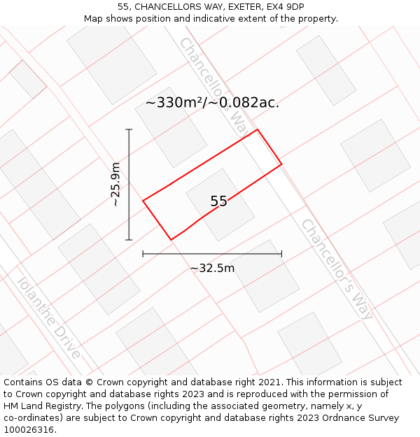 55, CHANCELLORS WAY, EXETER, EX4 9DP: Plot and title map