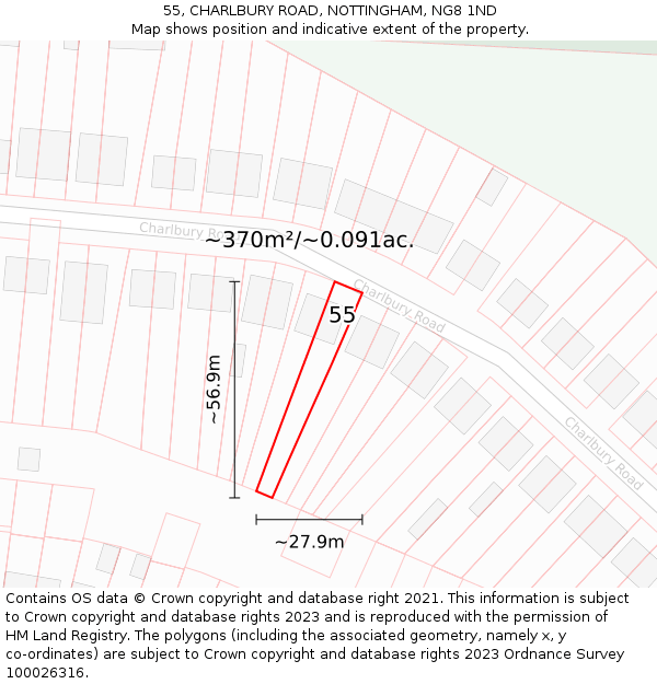 55, CHARLBURY ROAD, NOTTINGHAM, NG8 1ND: Plot and title map