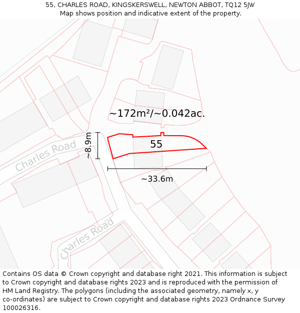 55, CHARLES ROAD, KINGSKERSWELL, NEWTON ABBOT, TQ12 5JW: Plot and title map