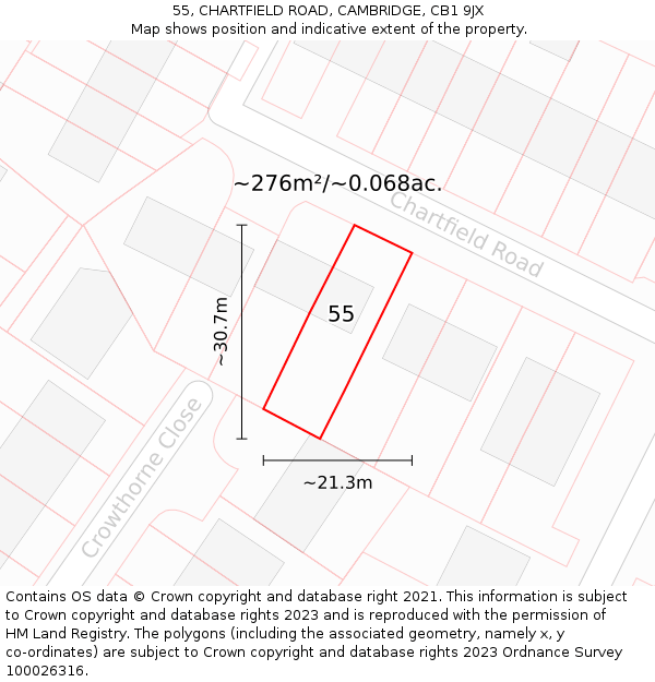 55, CHARTFIELD ROAD, CAMBRIDGE, CB1 9JX: Plot and title map