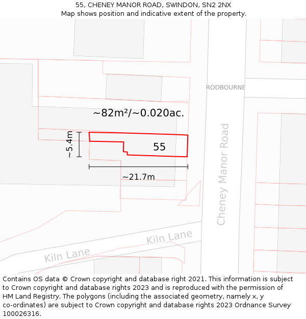 55, CHENEY MANOR ROAD, SWINDON, SN2 2NX: Plot and title map