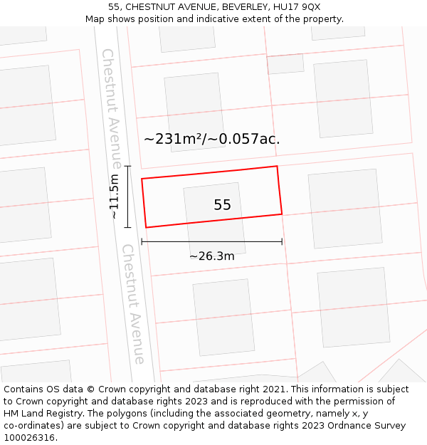 55, CHESTNUT AVENUE, BEVERLEY, HU17 9QX: Plot and title map