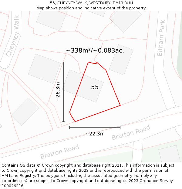 55, CHEYNEY WALK, WESTBURY, BA13 3UH: Plot and title map