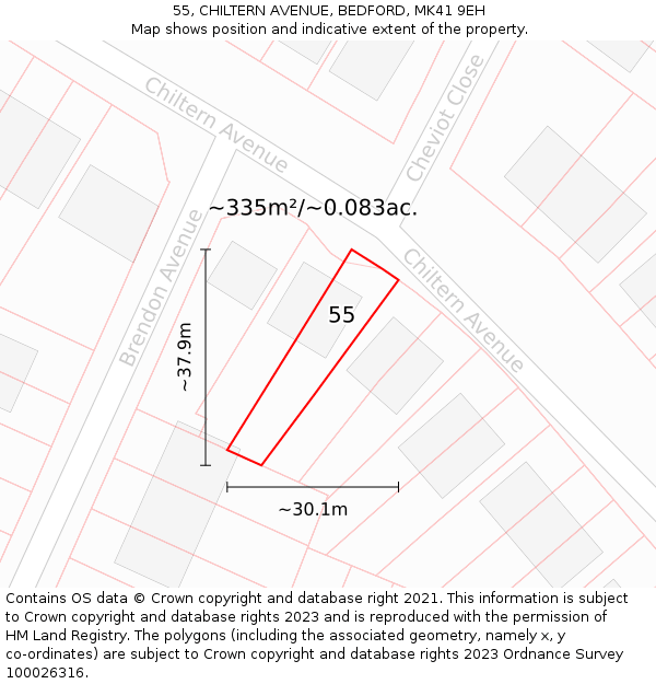 55, CHILTERN AVENUE, BEDFORD, MK41 9EH: Plot and title map