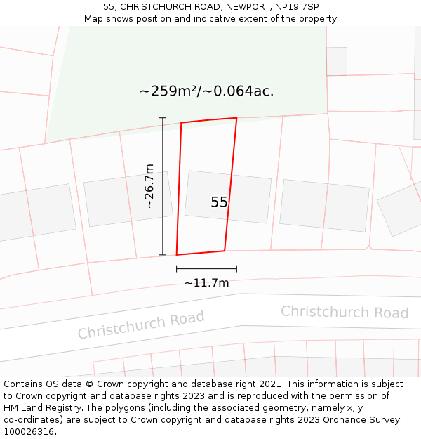 55, CHRISTCHURCH ROAD, NEWPORT, NP19 7SP: Plot and title map