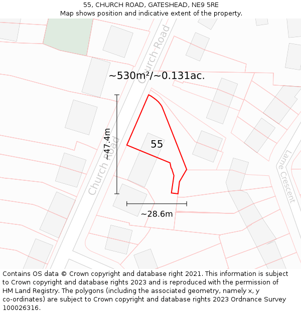 55, CHURCH ROAD, GATESHEAD, NE9 5RE: Plot and title map