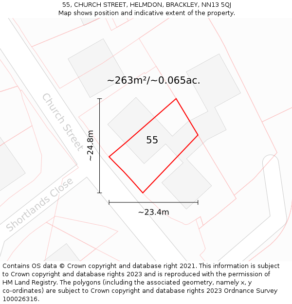 55, CHURCH STREET, HELMDON, BRACKLEY, NN13 5QJ: Plot and title map