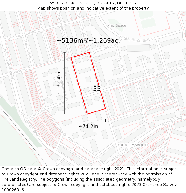 55, CLARENCE STREET, BURNLEY, BB11 3DY: Plot and title map