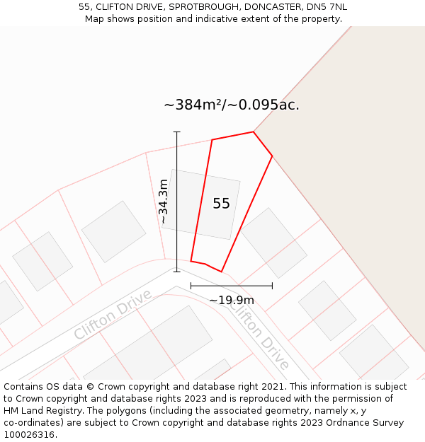 55, CLIFTON DRIVE, SPROTBROUGH, DONCASTER, DN5 7NL: Plot and title map