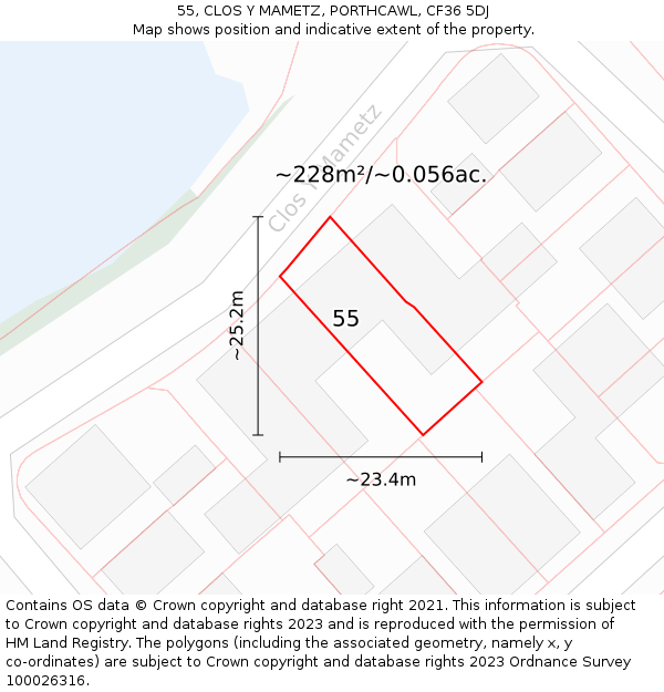 55, CLOS Y MAMETZ, PORTHCAWL, CF36 5DJ: Plot and title map