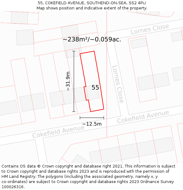 55, COKEFIELD AVENUE, SOUTHEND-ON-SEA, SS2 4PU: Plot and title map