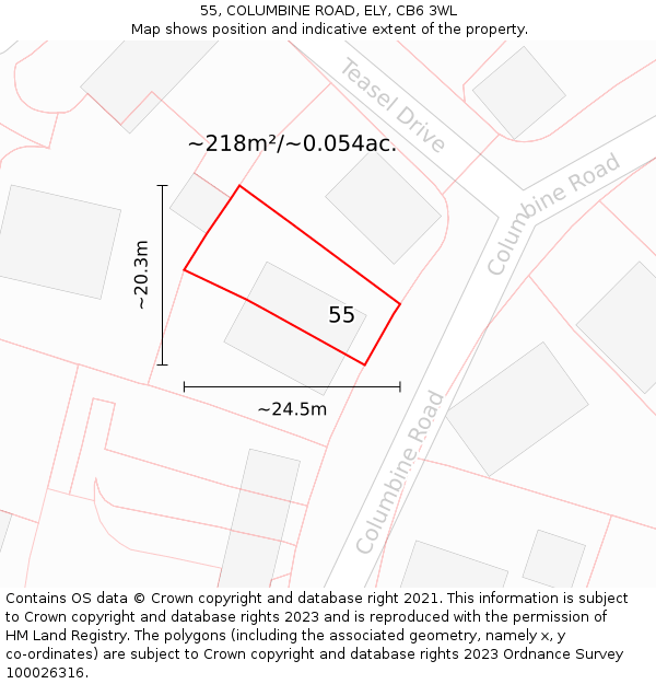 55, COLUMBINE ROAD, ELY, CB6 3WL: Plot and title map