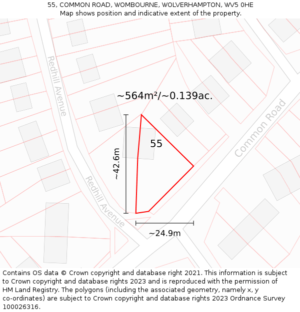 55, COMMON ROAD, WOMBOURNE, WOLVERHAMPTON, WV5 0HE: Plot and title map