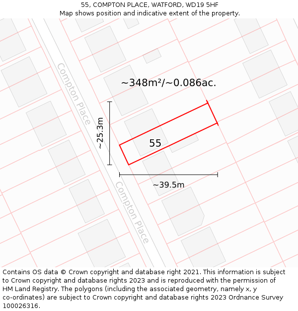 55, COMPTON PLACE, WATFORD, WD19 5HF: Plot and title map