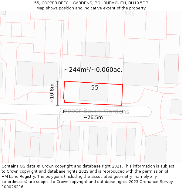 55, COPPER BEECH GARDENS, BOURNEMOUTH, BH10 5DB: Plot and title map